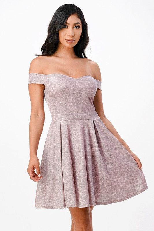 Women's Off the Shoulder Skater Dress Jacquard | Zarnesh