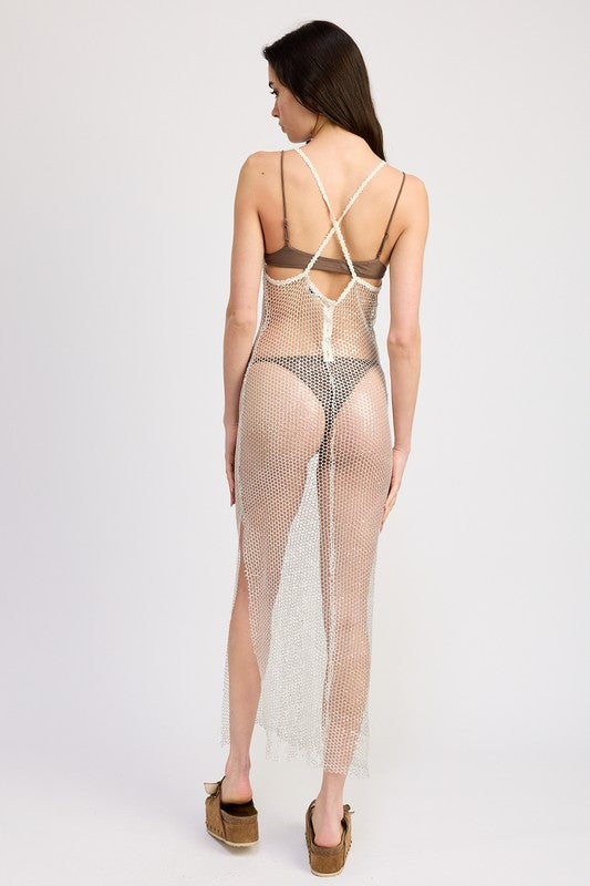 Women’s Fish Net Halter Cover-Up Maxi Lingerie Dress | Zarnesh