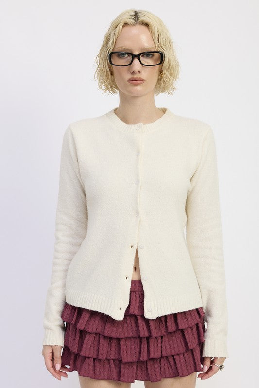 Women’s Fitted Button-Up Cardigan Ruffled Collar Sweater | Zarnesh