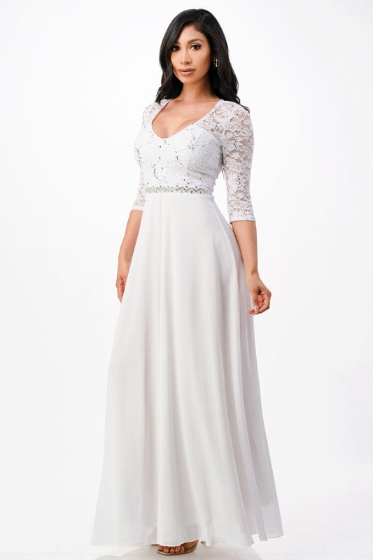 Women’s Plus Lace Half Sleeve Gown V-Neck A-Line Maxi Dress | Zarnesh