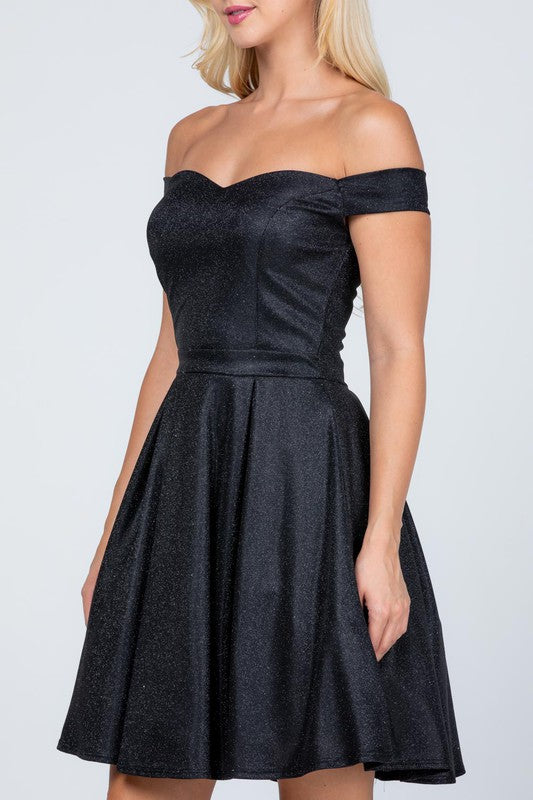 Women's Off the Shoulder Skater Dress Jacquard | Zarnesh