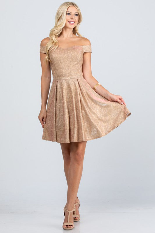 Women's Off the Shoulder Skater Dress Jacquard | Zarnesh