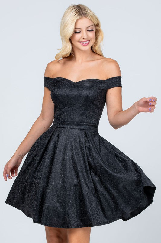 Women's Off the Shoulder Skater Dress Jacquard | Zarnesh