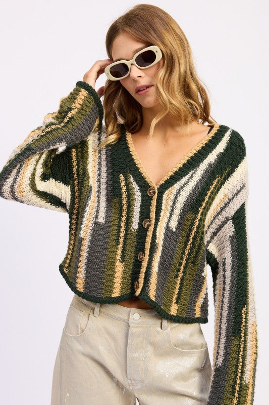 Women’s Color Mixed Striped Open Front Cardigan Top | Zarnesh