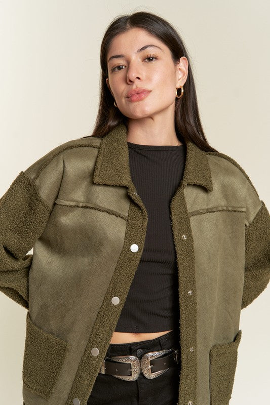 Women’s Plus Suede Button Down Sherpa Lined Jacket | Zarnesh