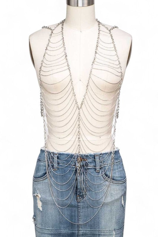 Women's  One Size Mix Chain Tiered Body Chain | Zarnesh