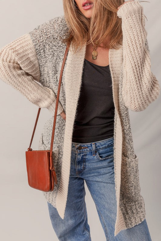 Women’s Open Front Colorblock Pocketed Cardigan | Zarnesh