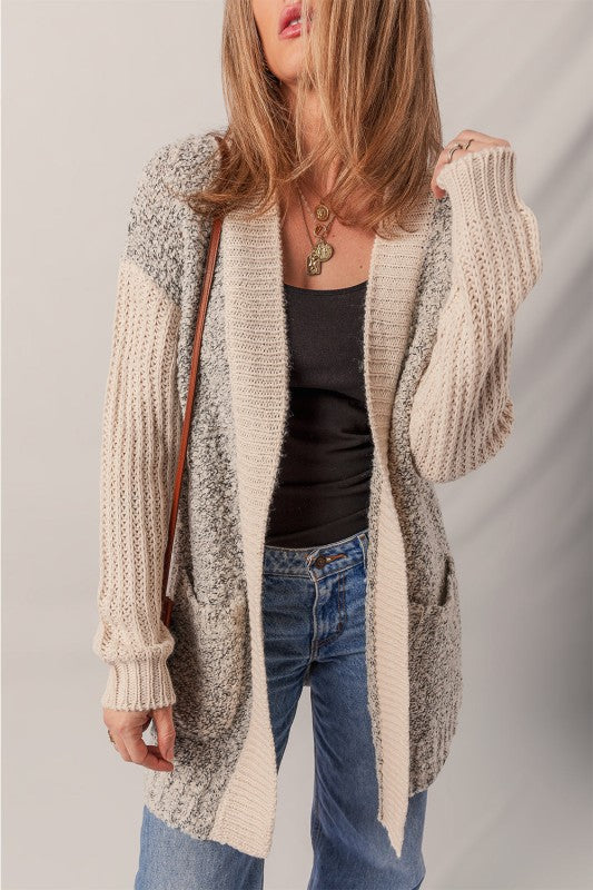 Women’s Open Front Colorblock Pocketed Cardigan | Zarnesh