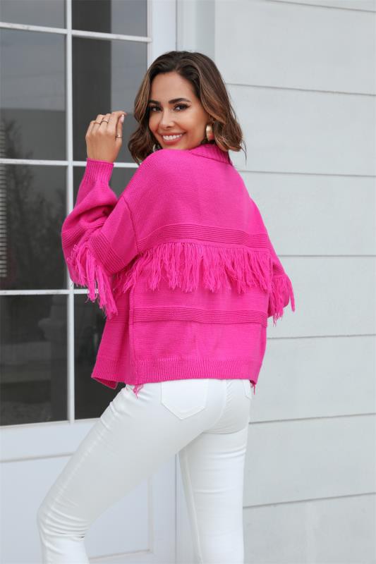 Women’s Open Front Rib Knitted Fringe Tassel Cardigan | Zarnesh