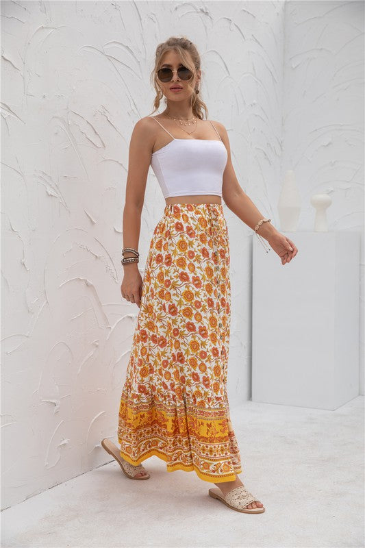Women Summer Regular Fit Elastic Waistband Print Maxi Skirt Zarnesh