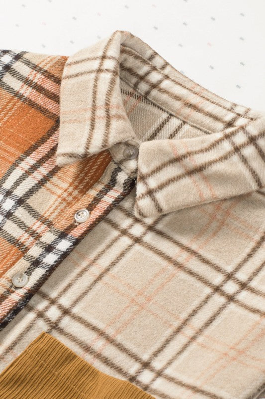Women's Plaid Colorblock Patchwork Chest Pocket Shacket | Zarnesh