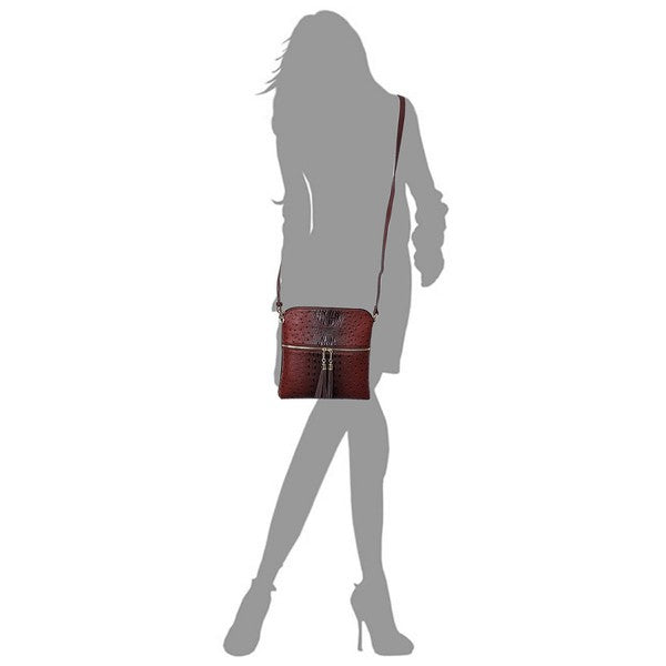 Women's Ostrich Leather  Zip Tassel Crossbody Bag | Zarnesh