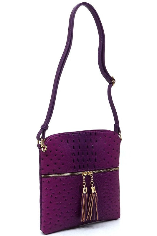 Women's Ostrich Leather  Zip Tassel Crossbody Bag | Zarnesh