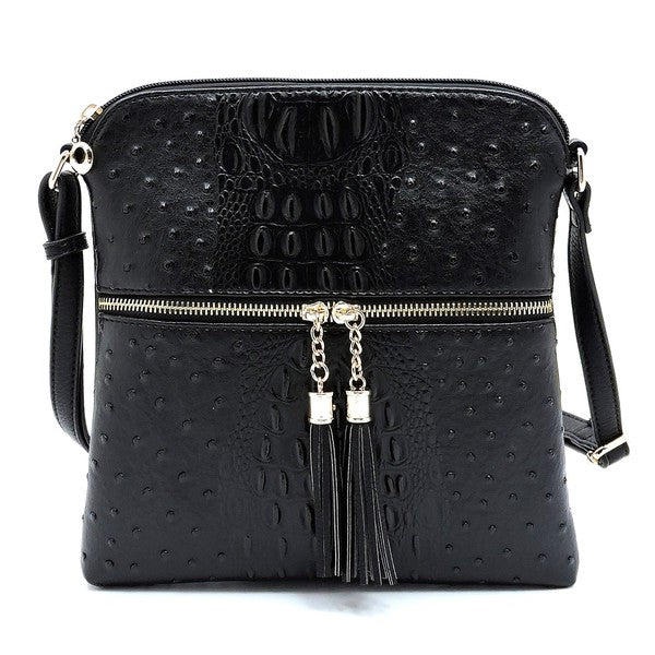 Women's Ostrich Leather  Zip Tassel Crossbody Bag | Zarnesh