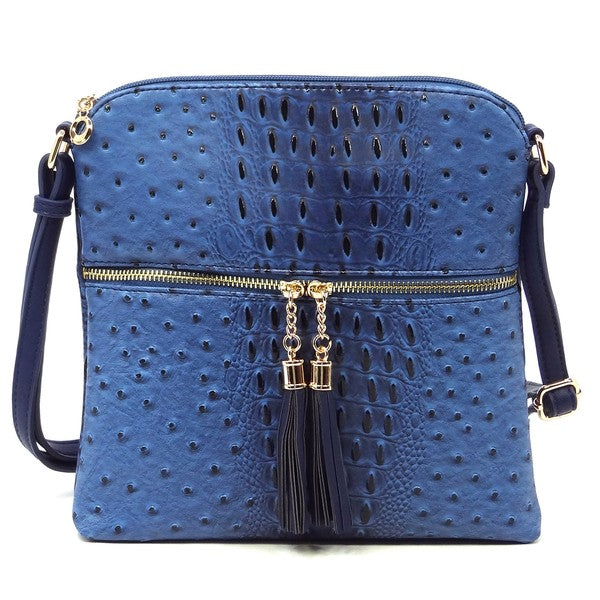 Women's Ostrich Leather  Zip Tassel Crossbody Bag | Zarnesh