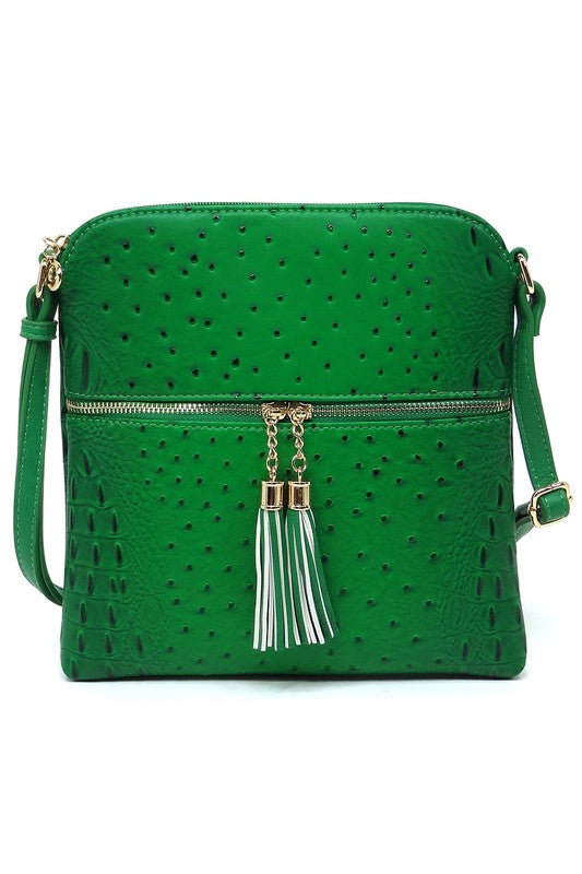 Women's Ostrich Leather  Zip Tassel Crossbody Bag | Zarnesh
