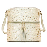 Women's Ostrich Leather  Zip Tassel Crossbody Bag | Zarnesh