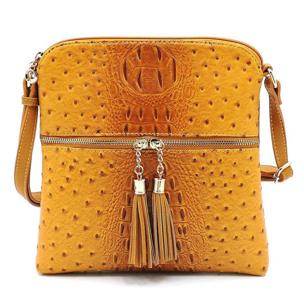 Women's Ostrich Leather  Zip Tassel Crossbody Bag | Zarnesh