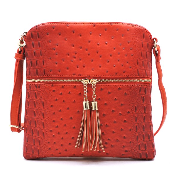 Women's Ostrich Leather  Zip Tassel Crossbody Bag | Zarnesh