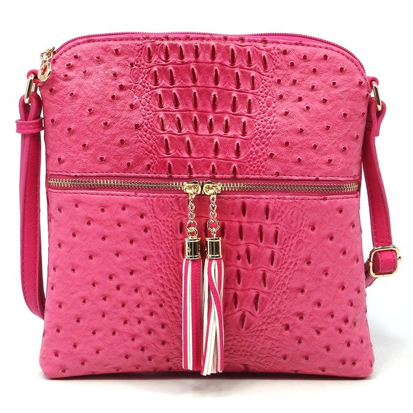 Women's Ostrich Leather  Zip Tassel Crossbody Bag | Zarnesh