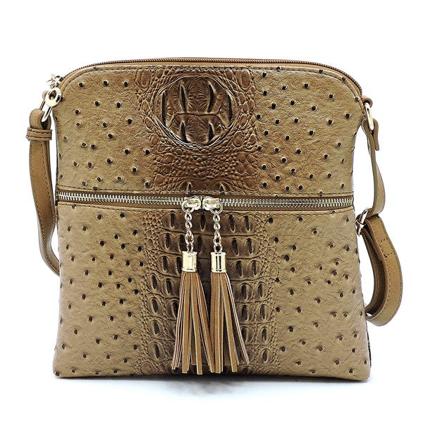 Women's Ostrich Leather  Zip Tassel Crossbody Bag | Zarnesh
