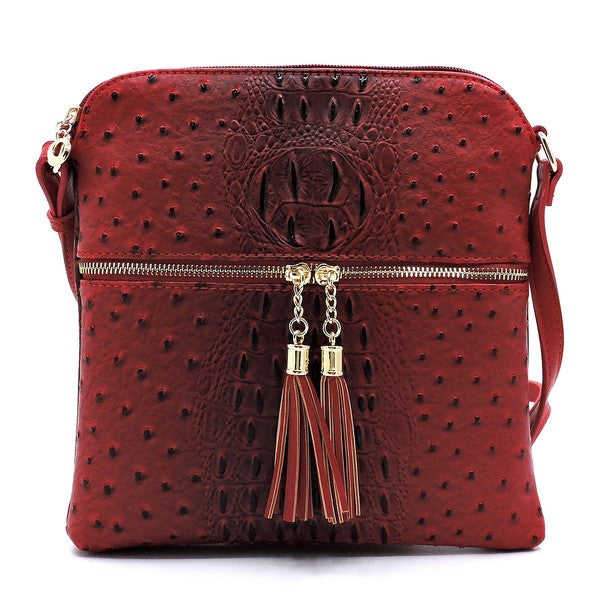Women's Ostrich Leather  Zip Tassel Crossbody Bag | Zarnesh