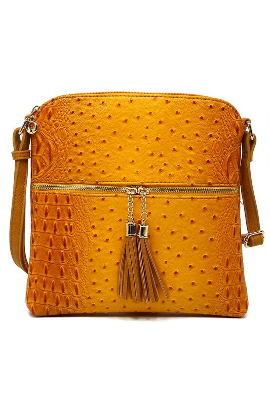 Women's Ostrich Leather  Zip Tassel Crossbody Bag | Zarnesh