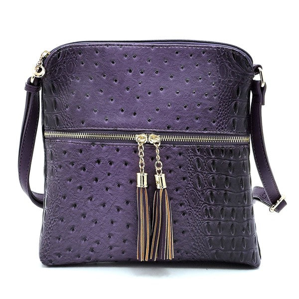 Women's Ostrich Leather  Zip Tassel Crossbody Bag | Zarnesh