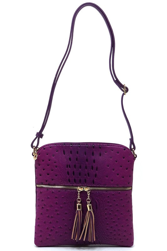 Women's Ostrich Leather  Zip Tassel Crossbody Bag | Zarnesh