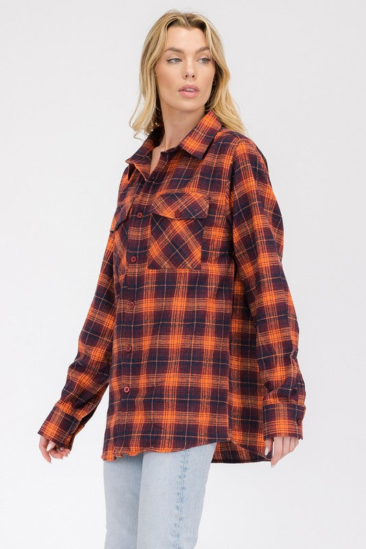 Women’s Oversize Plaid Checker Button-Down Flannel Shirt | Zarnesh