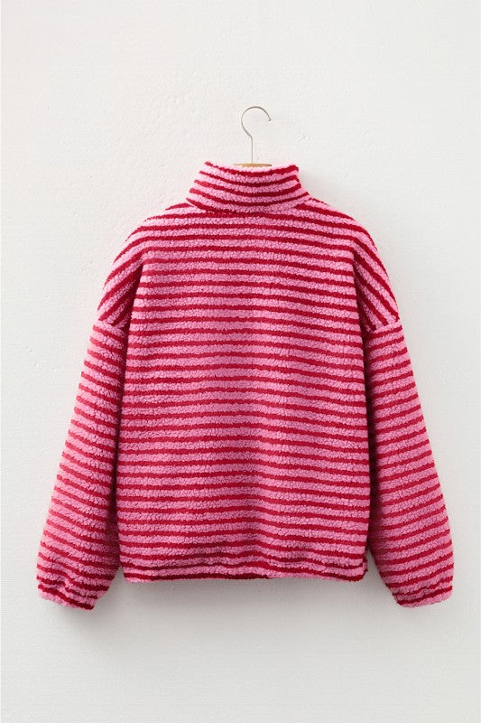 Women’s Oversize Stripe Fleece Half-Zip Pullover Sweatshirt | Zarnesh