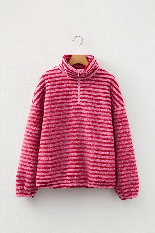 Women’s Oversize Stripe Fleece Half-Zip Pullover Sweatshirt | Zarnesh