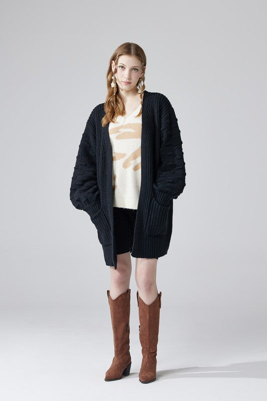 Women’s Oversized Knit Pompom Sleeve Cardigan Sweater | Zarnesh