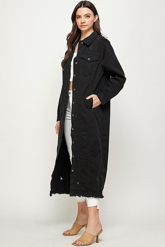 Women’s Oversized Long Denim Jacket Distressed | Zarnesh