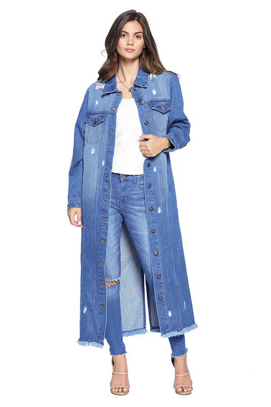 Women’s Oversized Long Denim Jacket Distressed | Zarnesh