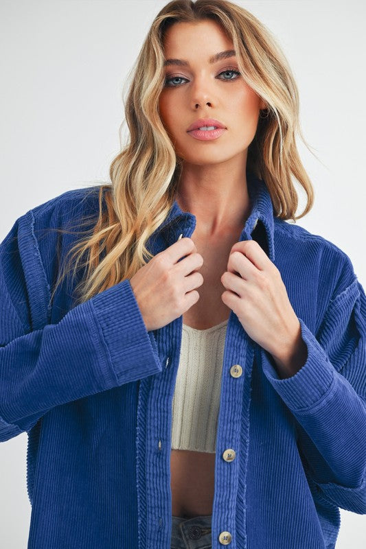 Women's Oversized Corduroy Front Button Daphne Jacket | Zarnesh