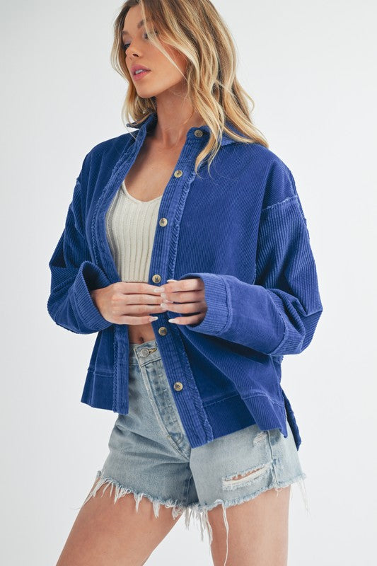 Women's Oversized Corduroy Front Button Daphne Jacket | Zarnesh