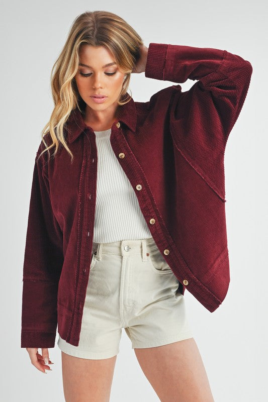 Women's Oversized Corduroy Front Button Daphne Jacket | Zarnesh