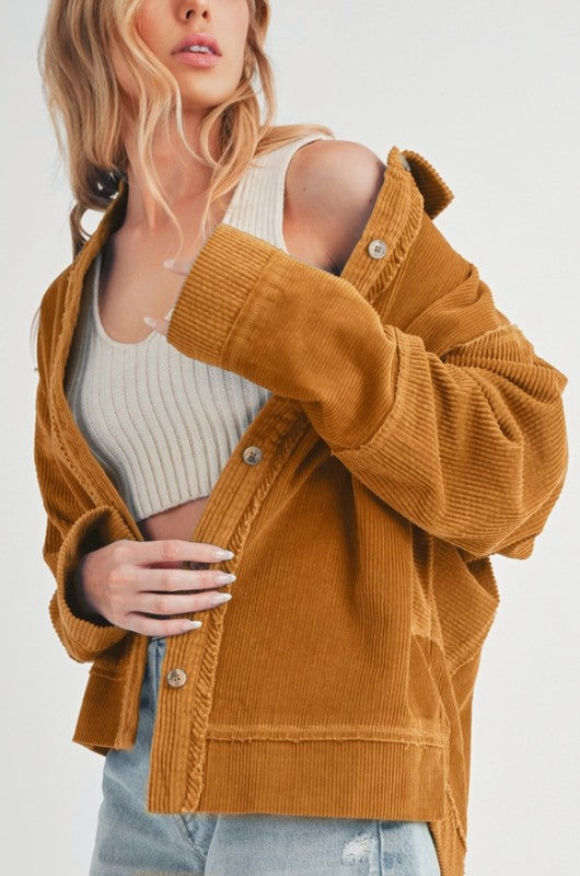 Women's Oversized Corduroy Front Button Daphne Jacket | Zarnesh