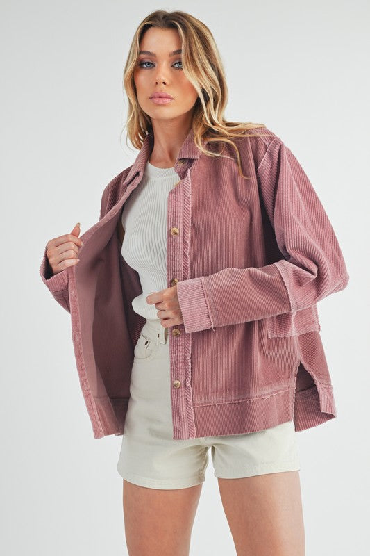 Women's Oversized Corduroy Front Button Daphne Jacket | Zarnesh