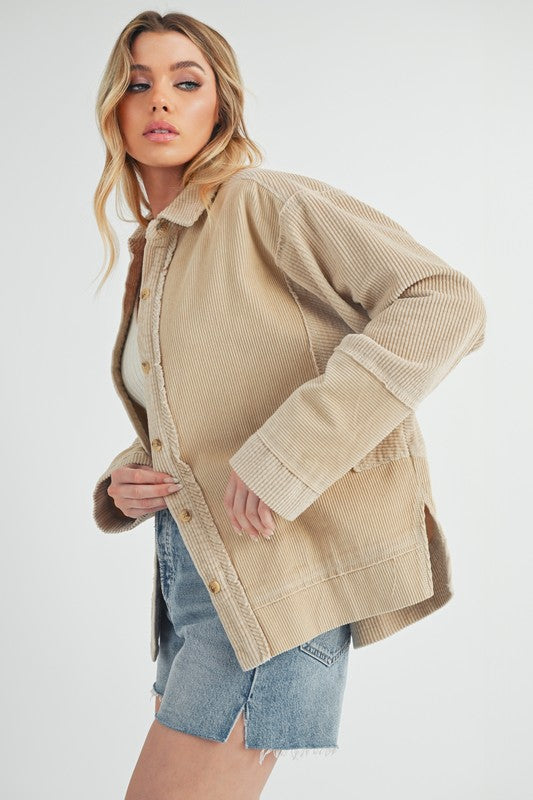 Women's Oversized Corduroy Front Button Daphne Jacket | Zarnesh