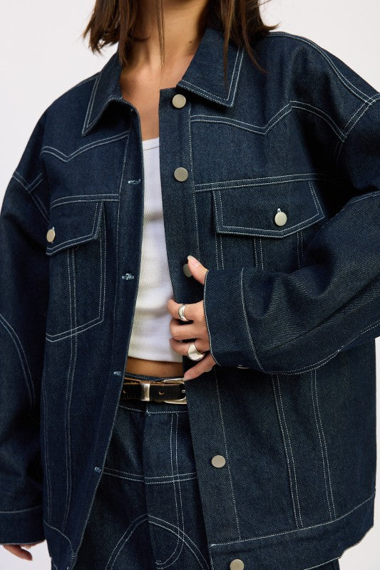 Women’s Oversized Denim Button Detail Jacket | Zarnesh