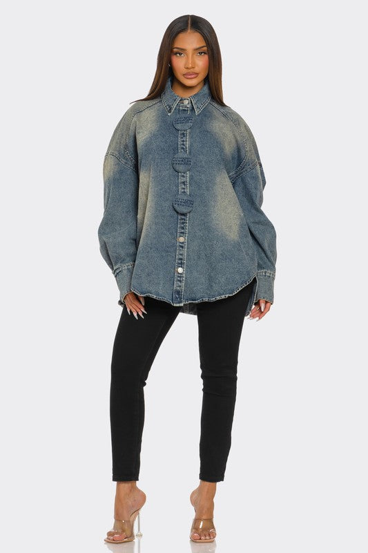 Women’s Oversized Denim Circle Button Up Shirt | Zarnesh