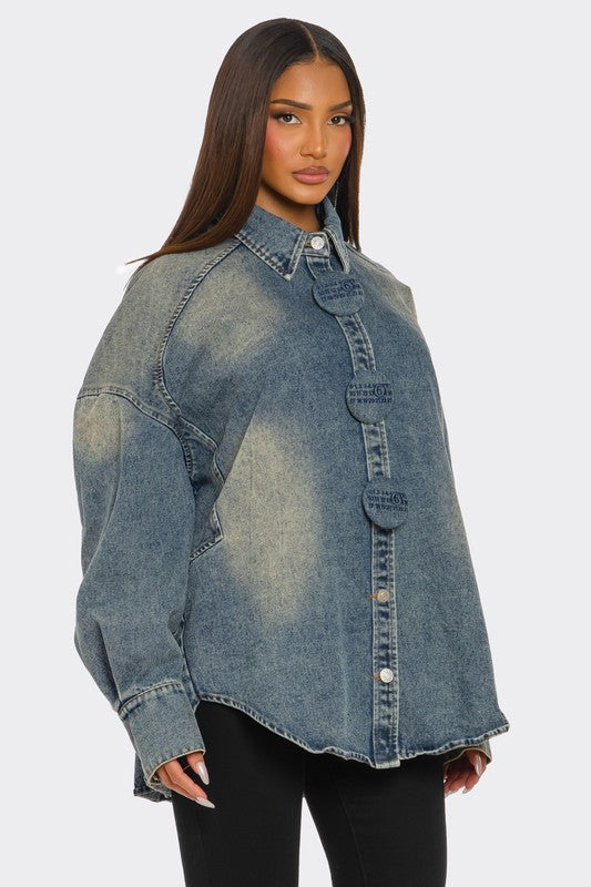 Women’s Oversized Denim Circle Button Up Shirt | Zarnesh