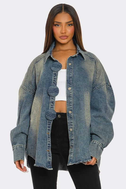 Women’s Oversized Denim Circle Button Up Shirt | Zarnesh