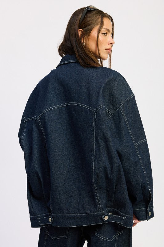 Women’s Oversized Denim Button Detail Jacket | Zarnesh