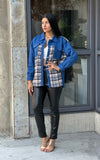 Women’s Oversized Denim & Plaid Print Jacket Top | Zarnesh