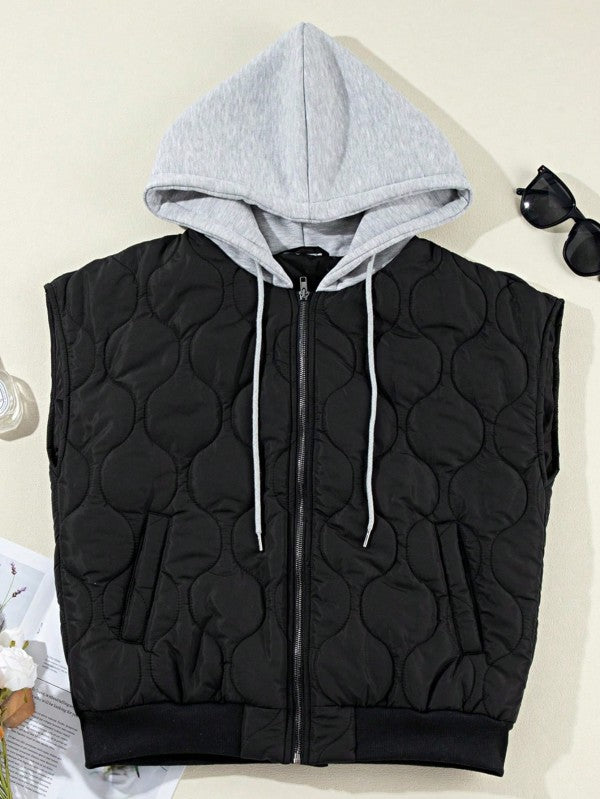 Women’s Oversized Drawstring Hooded Zip Up Puffer Vest | Zarnesh