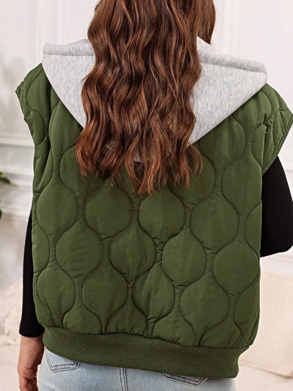 Women’s Oversized Drawstring Hooded Zip Up Puffer Vest | Zarnesh