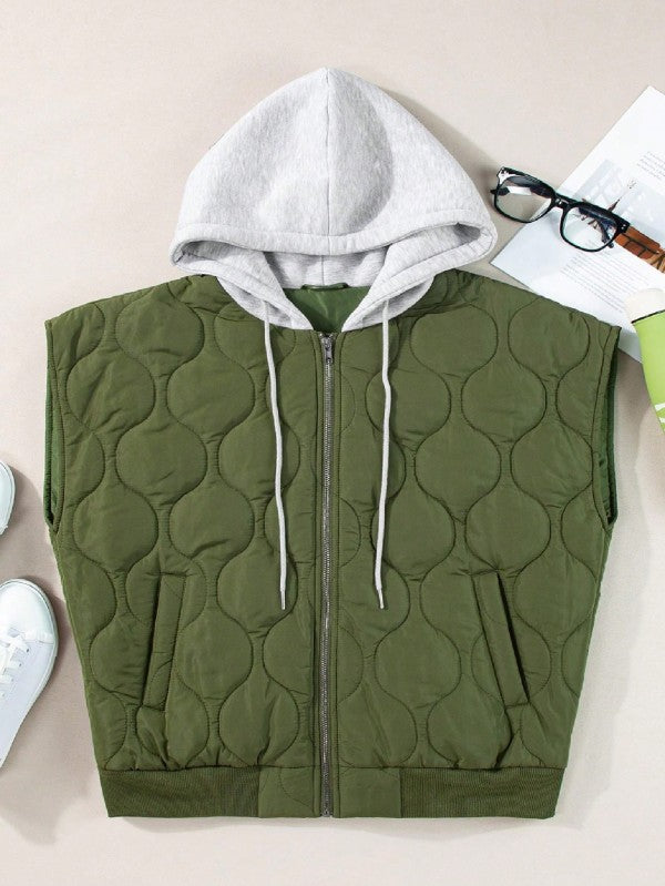 Women’s Oversized Drawstring Hooded Zip Up Puffer Vest | Zarnesh